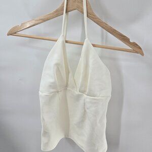 Lulus White/Cream V-Neck Halter Adjustable Strap Top Size Small